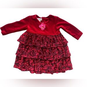 Baby Girl’s Holiday Christmas Velour Tiered Ruffle Dress 12 Month